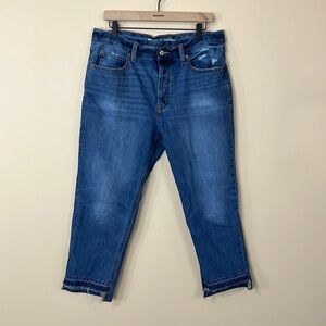 High rise “slouchy” straight leg jeans